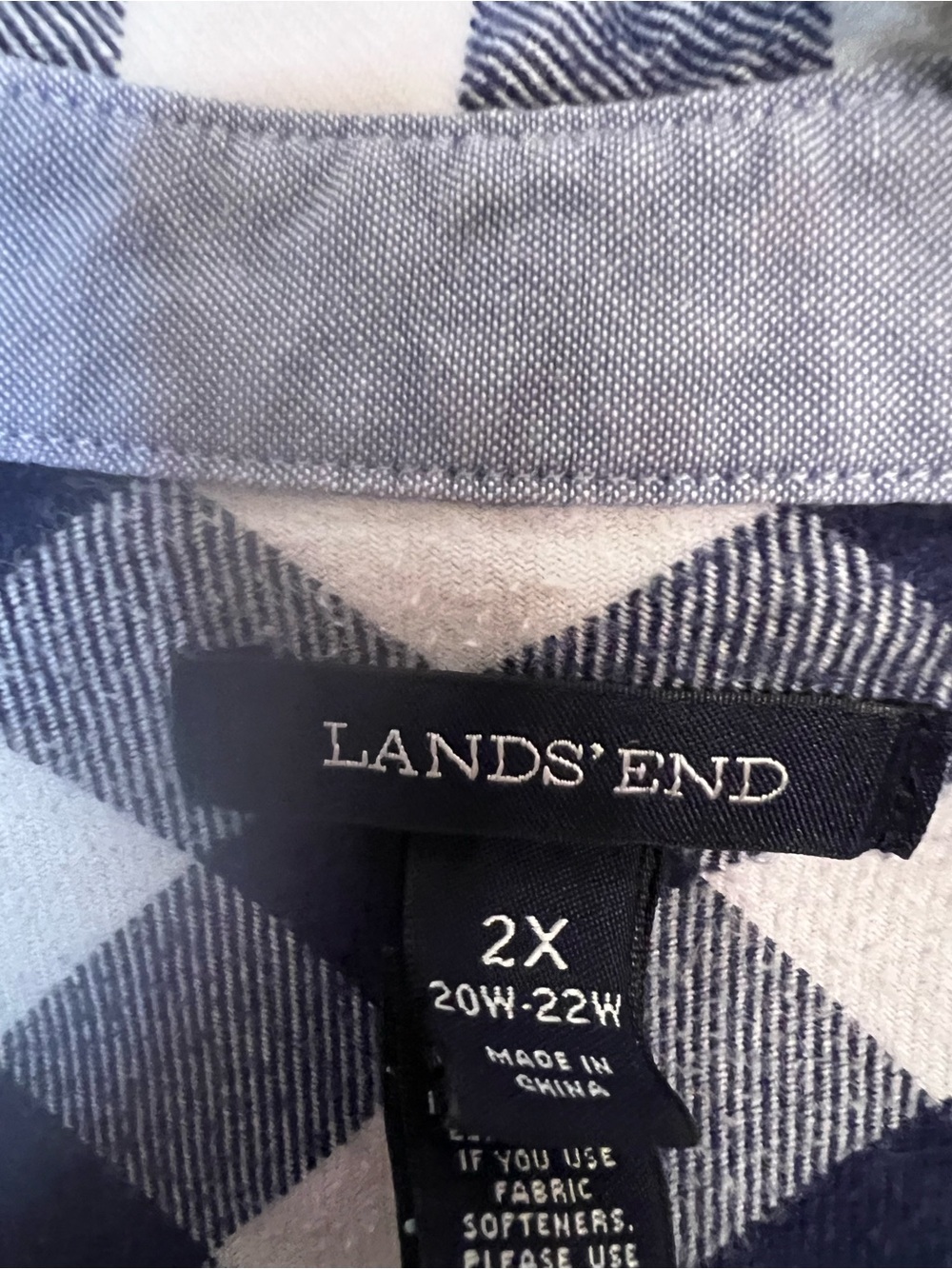 Lands' End Women’s Blue and White Plaid Button-Down Shirt